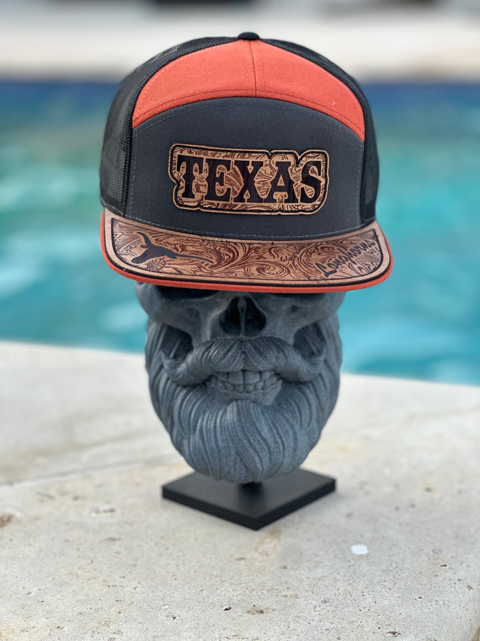 Leather Collection -  Hookem Cap with Leather Patch bill - Derty Sports