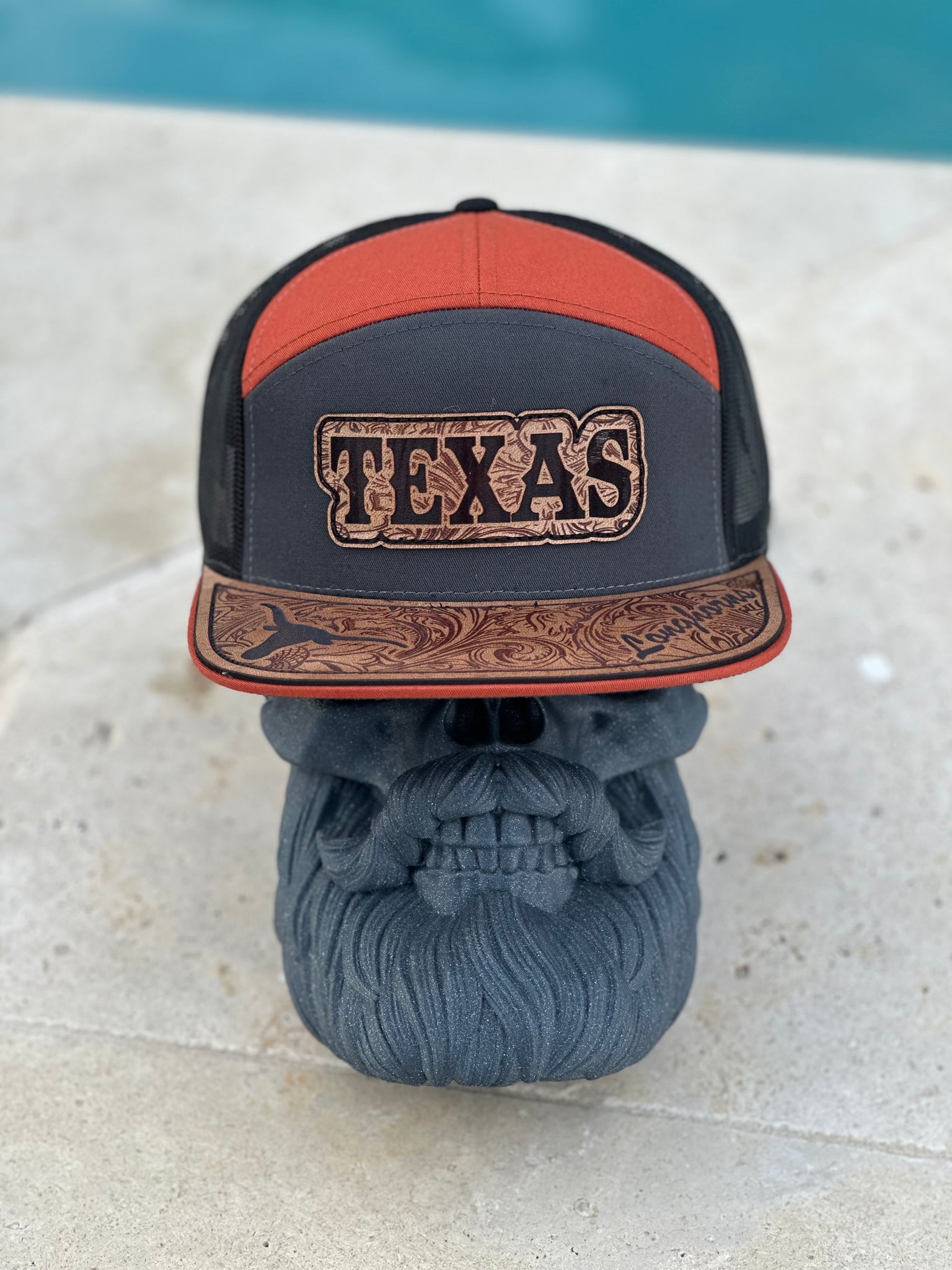 Leather Collection -  Hookem Cap with Leather Patch bill - Derty Sports