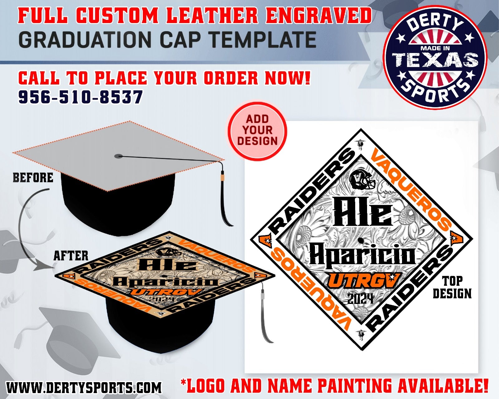 Leather Collection -  Graduation Cap with Leather Patch - Derty Sports