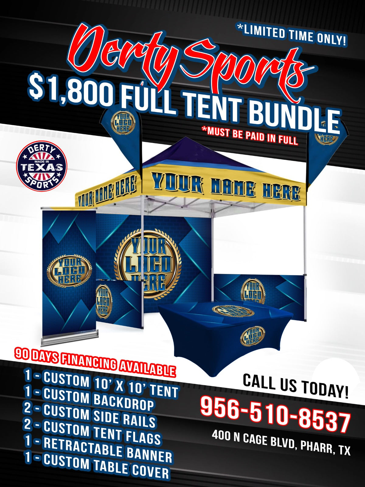 Custom Sublimation - 10*10 TENT BUNDLE 4 -SUPER PROMO package - Derty Sports